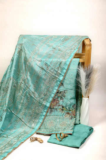 Rich Embroidered Pure Viscose Coral Blue Unstitched Suit Set Geetha Creation